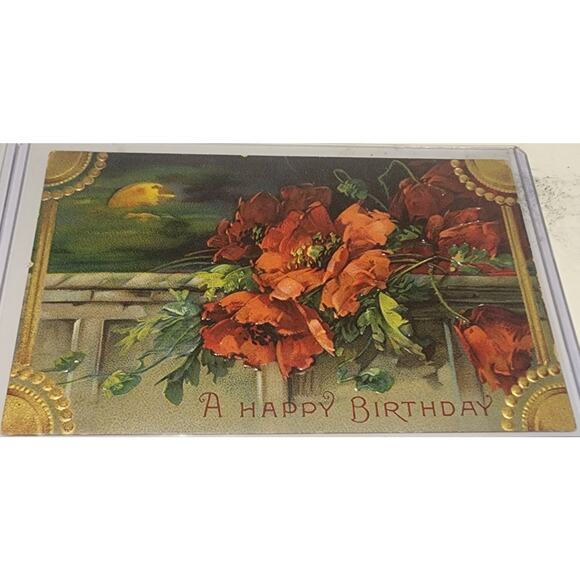 Lot Of Four Vintage Antique Embossed Postcards Flowers Birthday Boats - Picture 3 of 9